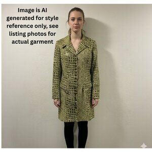 LAUREN TAYLOR Long Sleeve Button Front Blazer Alligator Chartreuse Black Size 14